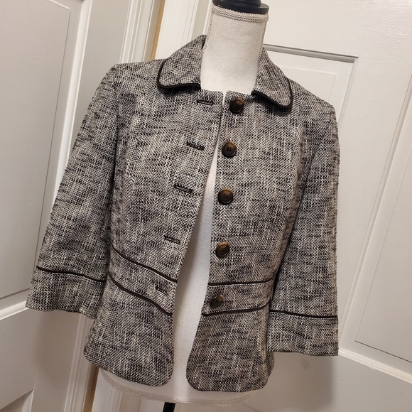 Ann Taylor LOFT Brown & White Tweed Blazer Size 4, Classic, Business - Picture 1 of 9